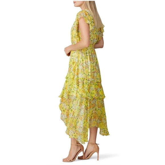 Shoshanna Candela Dress Yellow Floral Hi-low Chiffon Dress Size 0 MSRP: $460 - Picture 3 of 9